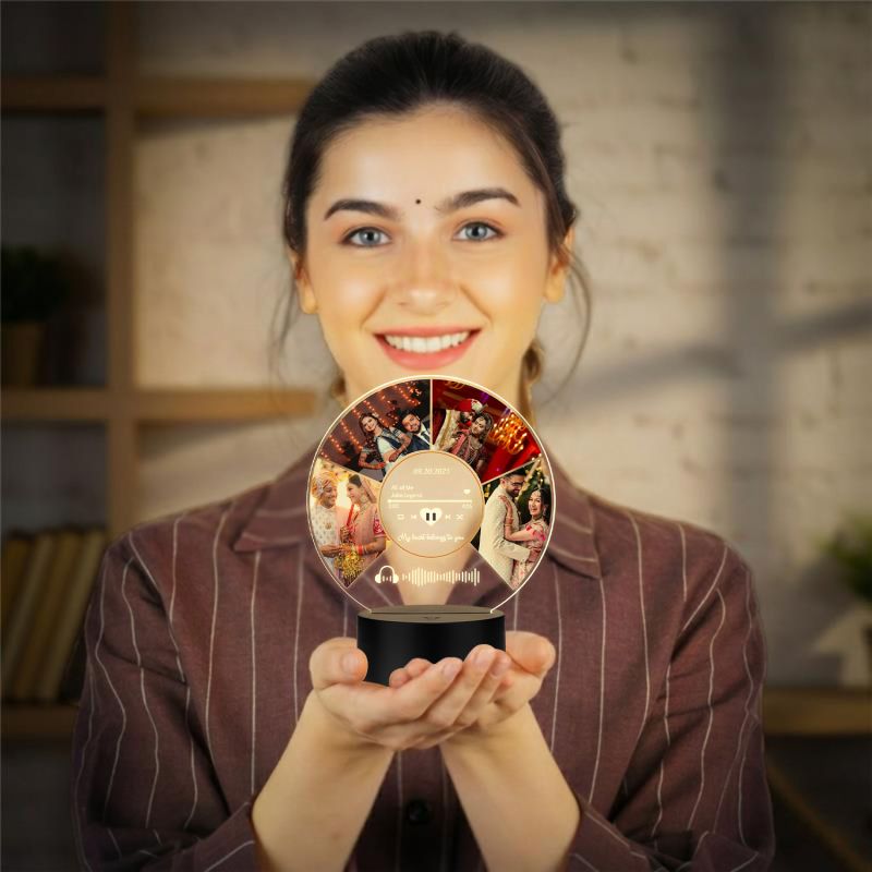 Personalized Photo & Spotify Plaque LED Lamp with Music Player Display, Custom Photo Collage Night Light, Scannable Code Gift for Birthday, Valentines, Anniversary Warm White Light